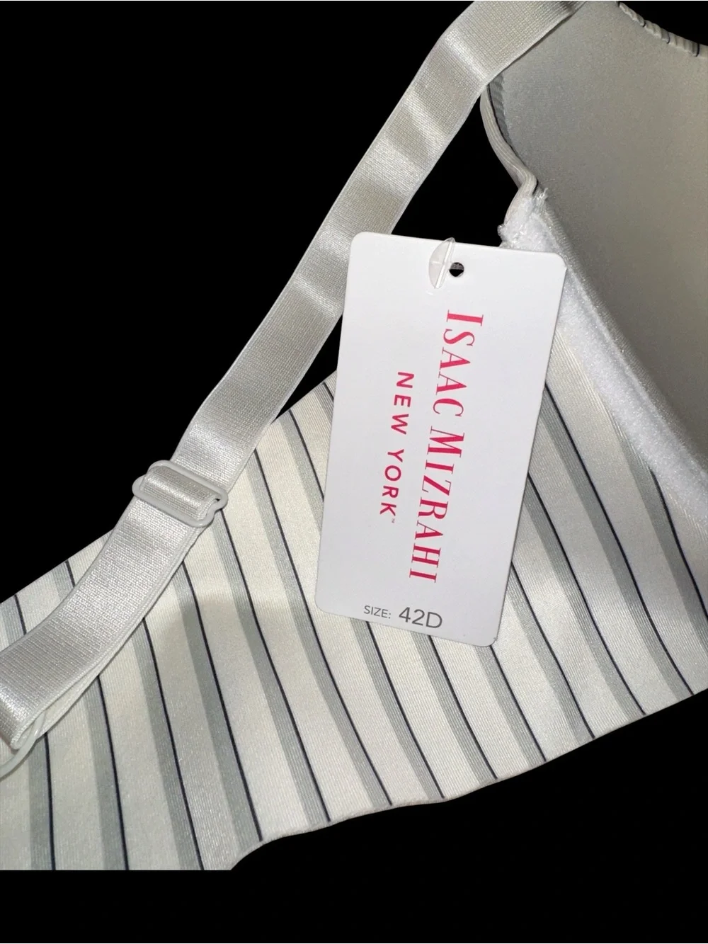 Isaac Mizrahi Ivory and Gray Pinstripe Underwire Full Support Bra Size 42D NWT